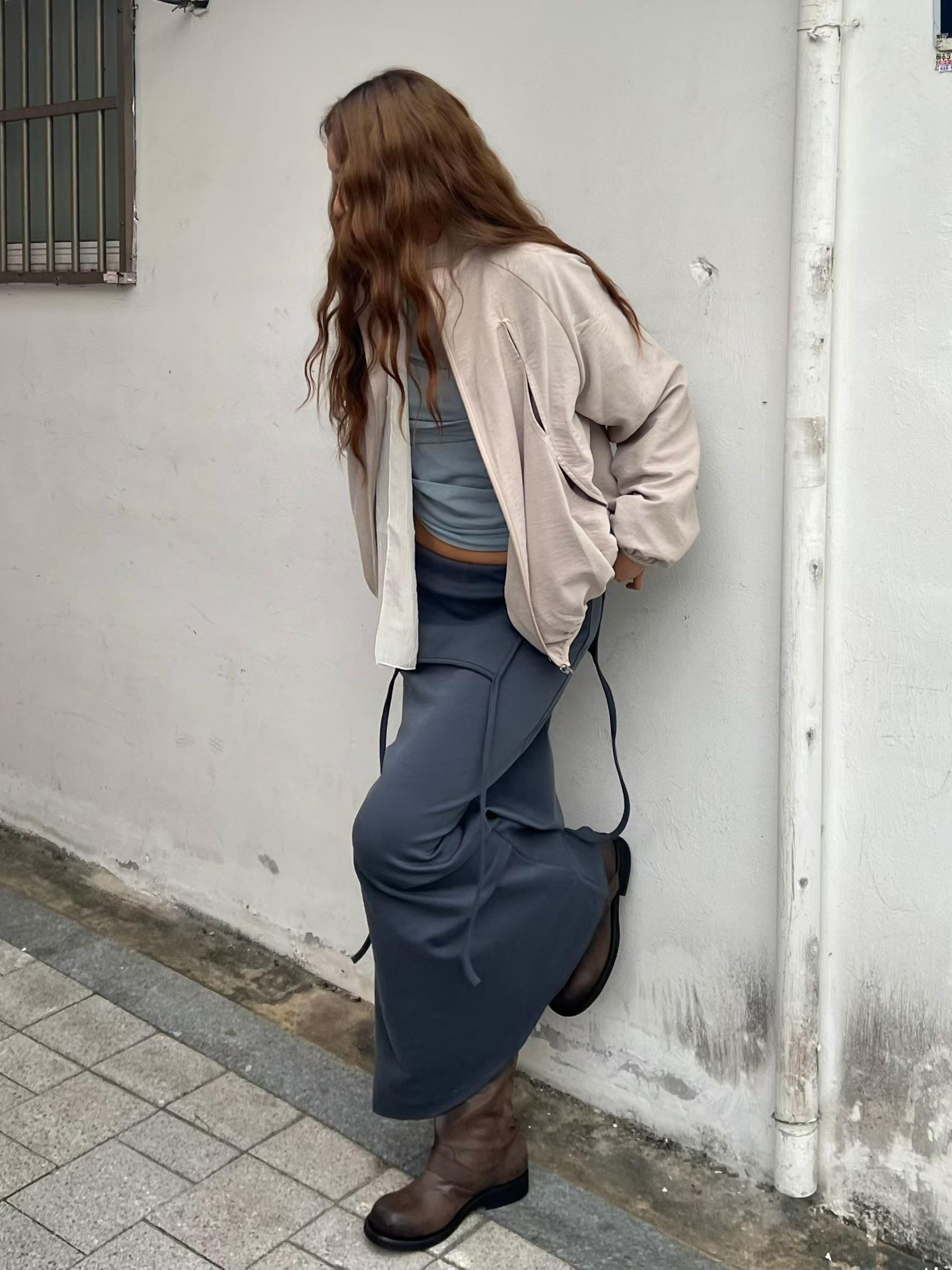 吊帶風膝抓皺棉裙